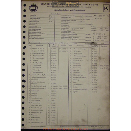 Solex 30 Pict E16252 12v E16271 6v Vw 1300 1969