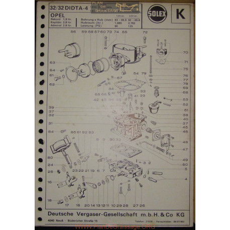 Solex 32 32 Didta 4 E15333 E15426 Opel Rekord Kapitan Admiral 1900 2800