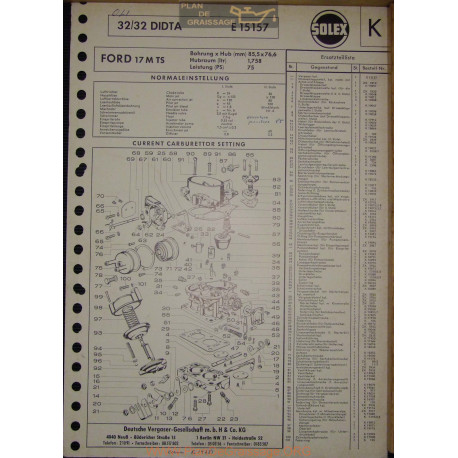 Solex 32 32 Didta E15157 Ford 17m Ts