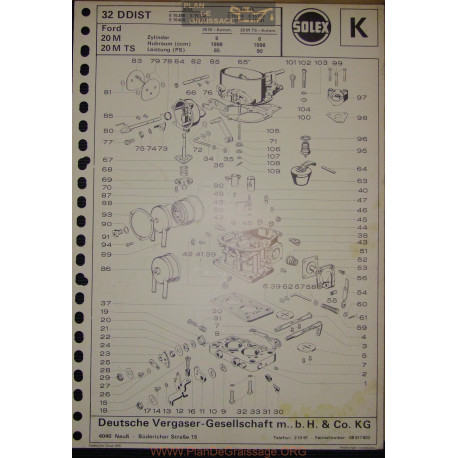 Solex 32 Ddist E15286 E15405 E15730 E15732 Ford 20m Ts