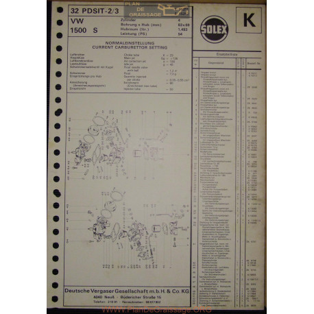 Solex 32 Pdsit E15211 E15212 Vw 1500 S