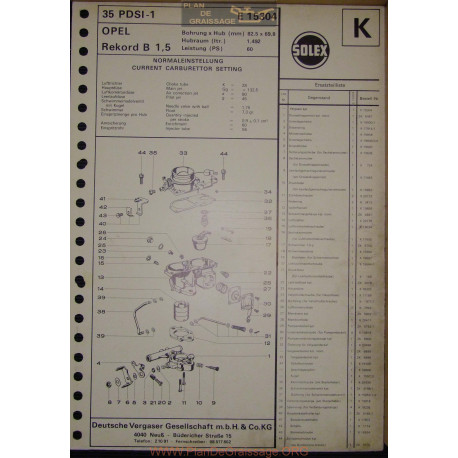 Solex 35 Pdsi E15304 Opel Rekord B 1500