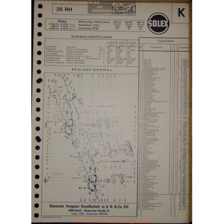 Solex 35 Rh E15276 15277 15278 Glas 1204 1300 1004 Gt Ts