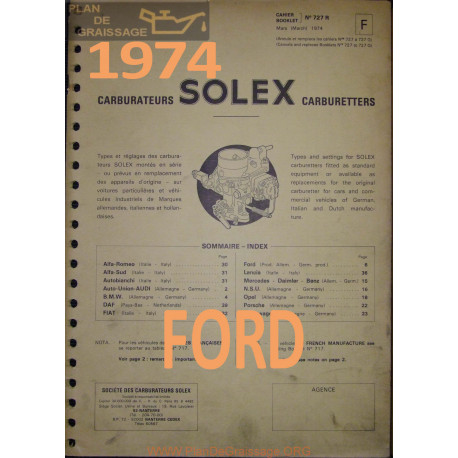 Solex Cahier 727 R 1974 Ford