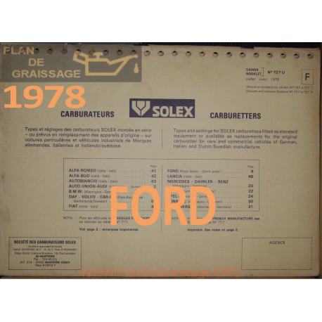 Solex Cahier 727 U 1978 Ford