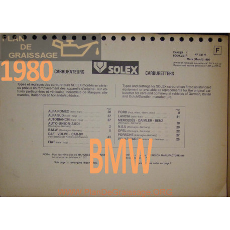 Solex Cahier 727 V 1980 Bmw