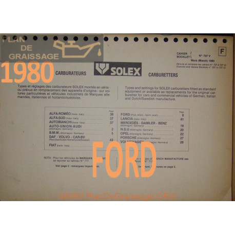 Solex Cahier 727 V 1980 Ford