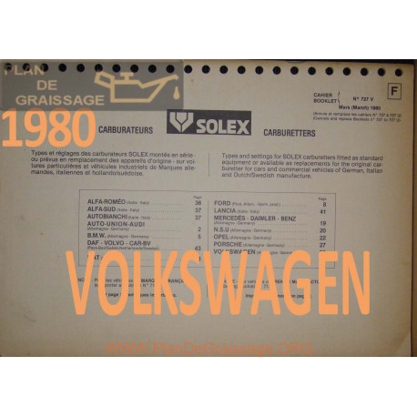 Solex Cahier 727 V 1980 Volkswagen