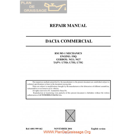 Dacia 1304 1305 1307 Pick Up 2004 Engine F8q Repair Manual