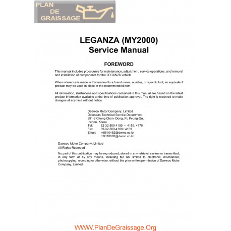 Daewoo Leganza My2000 Service Repair Manual