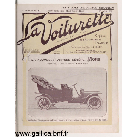 La Voiturette N13 English Section 25 Octobre 1908