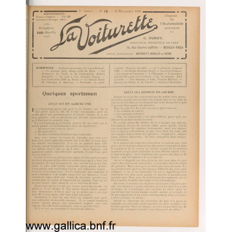 La Voiturette N15 25 Novembre 1908