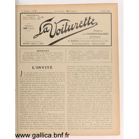 La Voiturette N2 10 Mai 1908