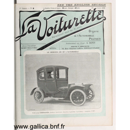 La Voiturette N8 English Section 10 Aout 1908