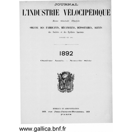 L Industrie Velocipedique 1892 Organe Des Fabricants Mecaniciens