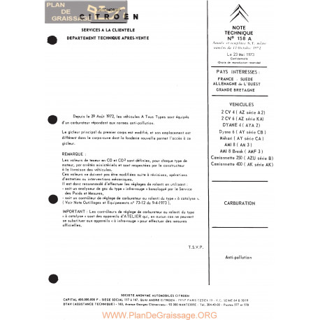 Citroën 2cv N158 Notice Carburateurs 1973