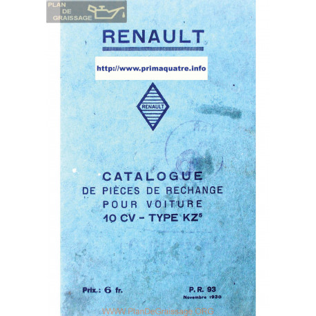 Renault 10cv Kz5 Pr93 Catalogue De Piece 1930