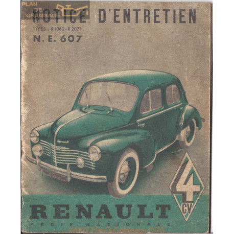 Renault 4cv Notice R1062 R2071 Ne607 1952