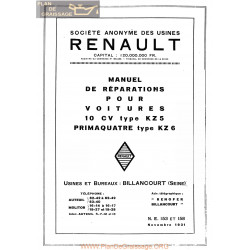 Renault Kz5 10cv Primaquatre Manuel De Raparation Ne153 Ne 158 1931