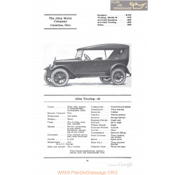 Allen Touring 43 Fiche Info 1922