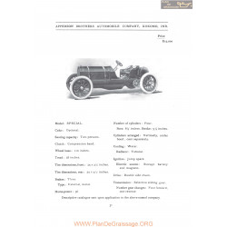 Apperson Brothers Model Special Fiche Info 1907