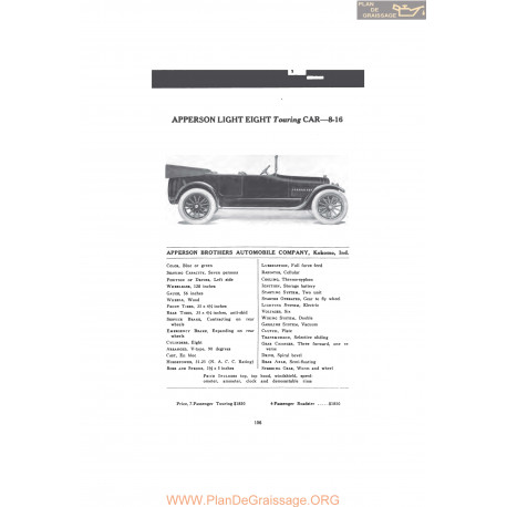 Apperson Light Eight Touring Car 8 16 Fiche Info Mc Clures 1916