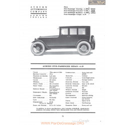 Auburn Five Passenger Sedan 6 .39 Fiche Info 1920