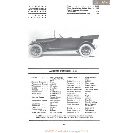 Auburn Touring 6 44 Fiche Info Mc Clures 1917