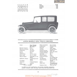 Austin Highway King Twelve Limousine Fiche Info 1918