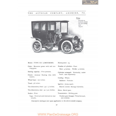 Autocar Type Xii Limousine Fiche Info 1907