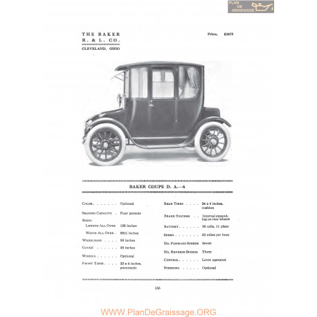 Baker Coupe Da6 Fiche Info 1916