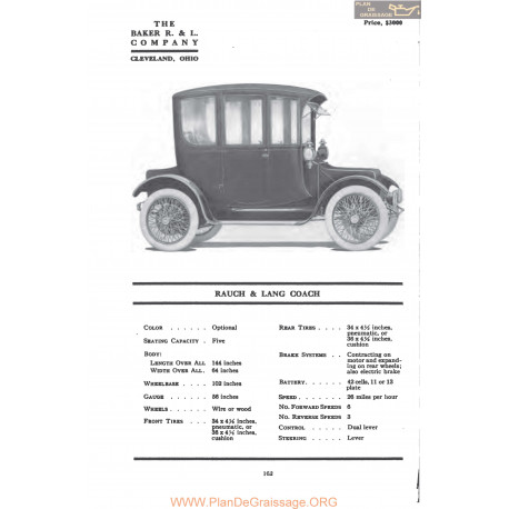 Baker Rauch & Lang Coach Fiche Info Mc Clures 1917