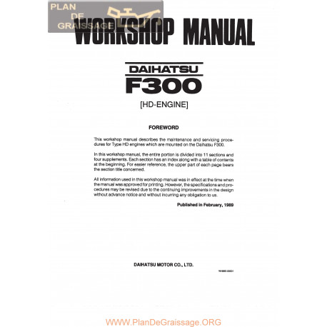 Daihatsu Feroza F300 Hd Engine 1989 Workshop Manual