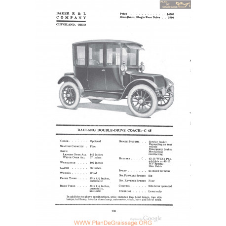 Baker Raulang Double Drive Coach C 45 Fiche Info 1920