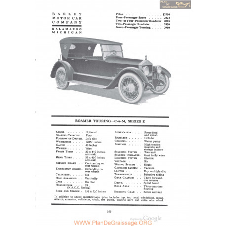 Barley Roamer Touring C 6 54 Series E Fiche Info 1920