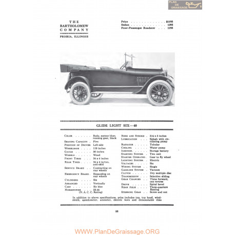 Bartholomew Glide Light Six 40 Fiche Info 1917