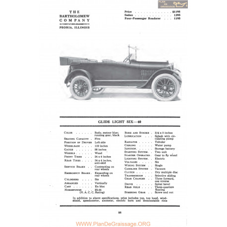 Bartholomew Glide Light Six 40 Fiche Info Mc Clures 1917