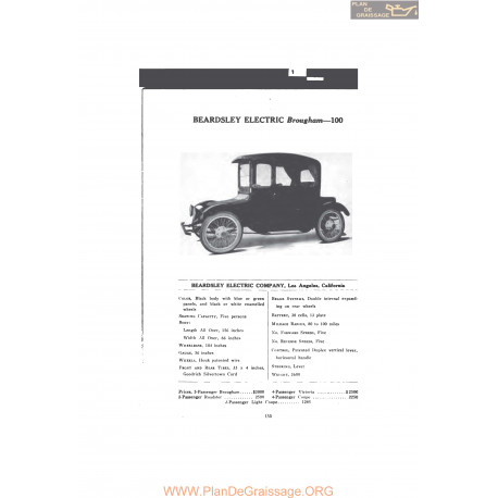 Beardsley Electric Brougham 100 Fiche Info 1916