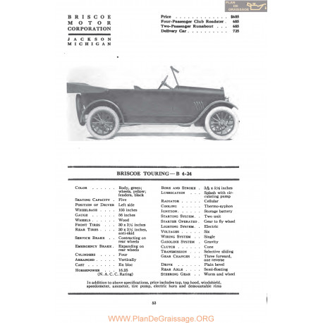 Briscoe Touring B4 34 Fiche Info 1917