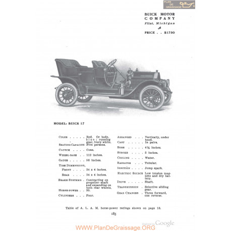Buick 17 Fiche Info 1910