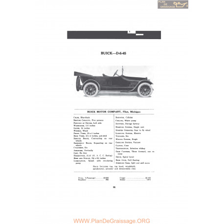 Buick D 6 45 Fiche Info Mc Clures 1916