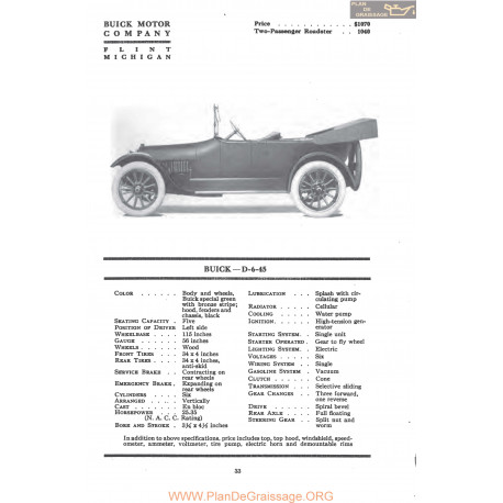 Buick D 6 45 Fiche Info Mc Clures 1917