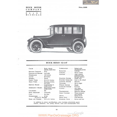 Buick Sedan K 6 47 Fiche Info 1920