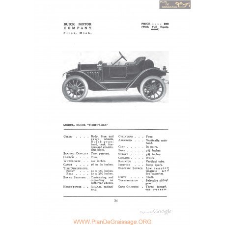 Buick Thirty Six Fiche Info 1912