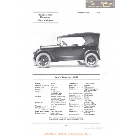 Buick Touring 22 35 Fiche Info 1922