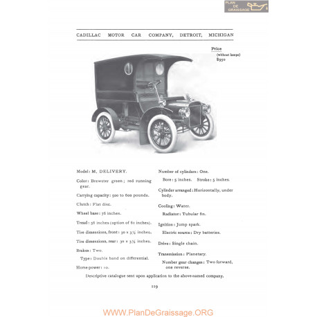 Cadillac M Delivery Fiche Info 1907