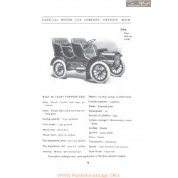 Cadillac Model M Light Touring Fiche Info 1906