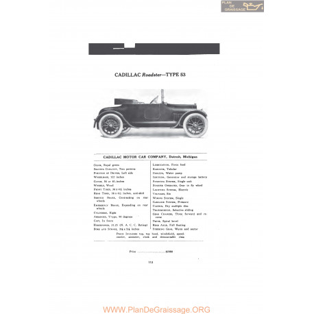 Cadillac Roadster Type53 Fiche Info 1916