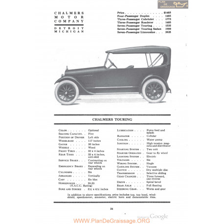 Chalmers Touring Fiche Info 1918