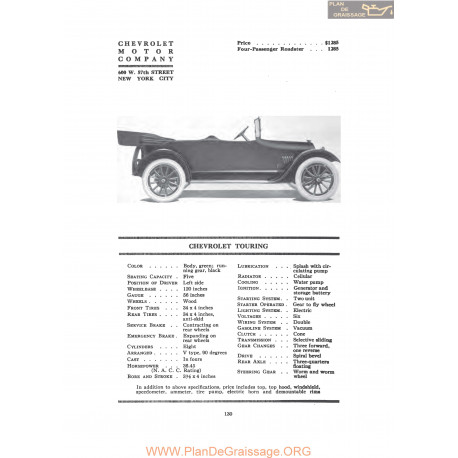 Chevrolet Touring Fiche Info 1917